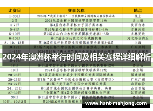2024年澳洲杯举行时间及相关赛程详细解析 2024年澳洲杯举行时间及相关赛程详细解析